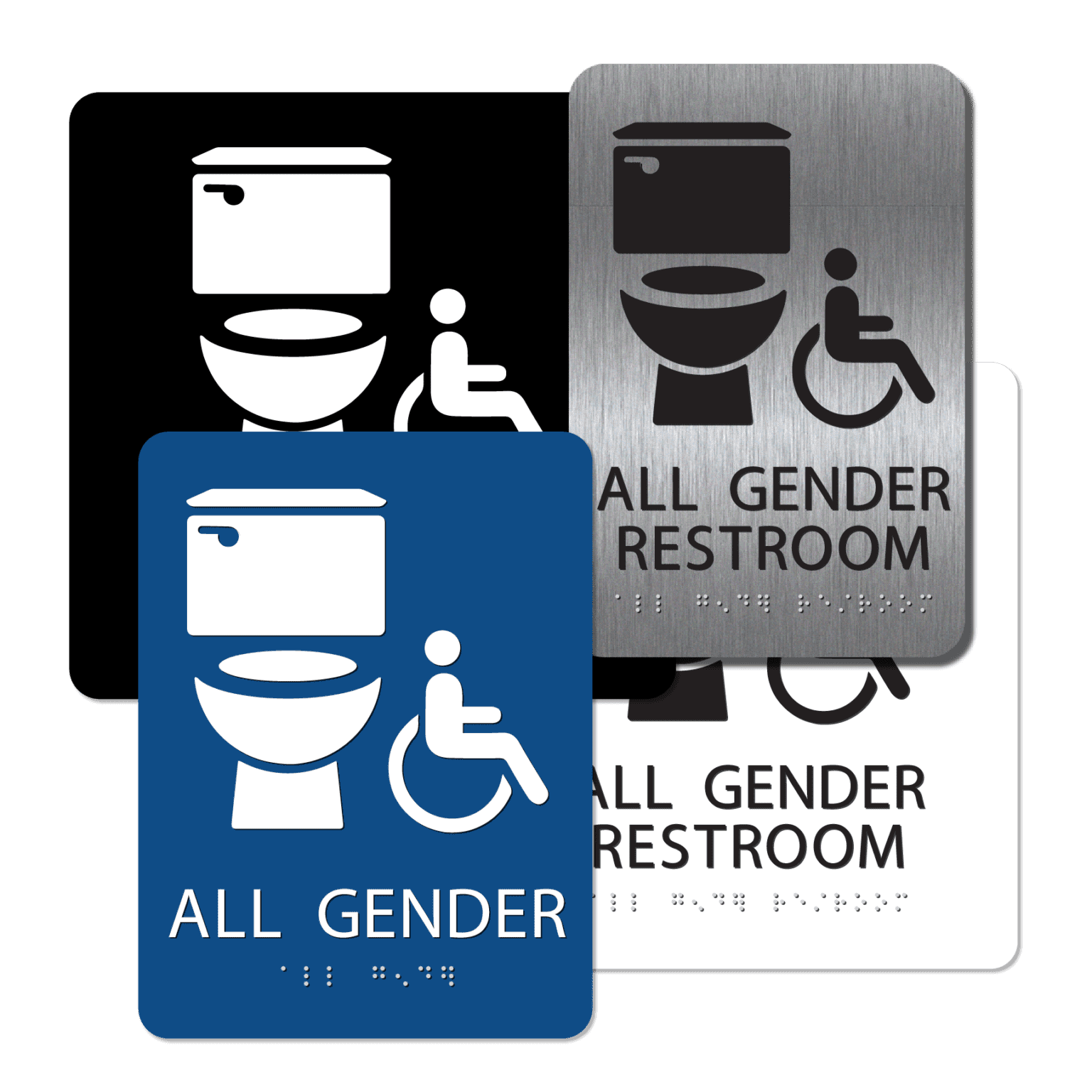 All Gender Handicap Bathroom Signs with Braille Alpha Dog ADA Signs