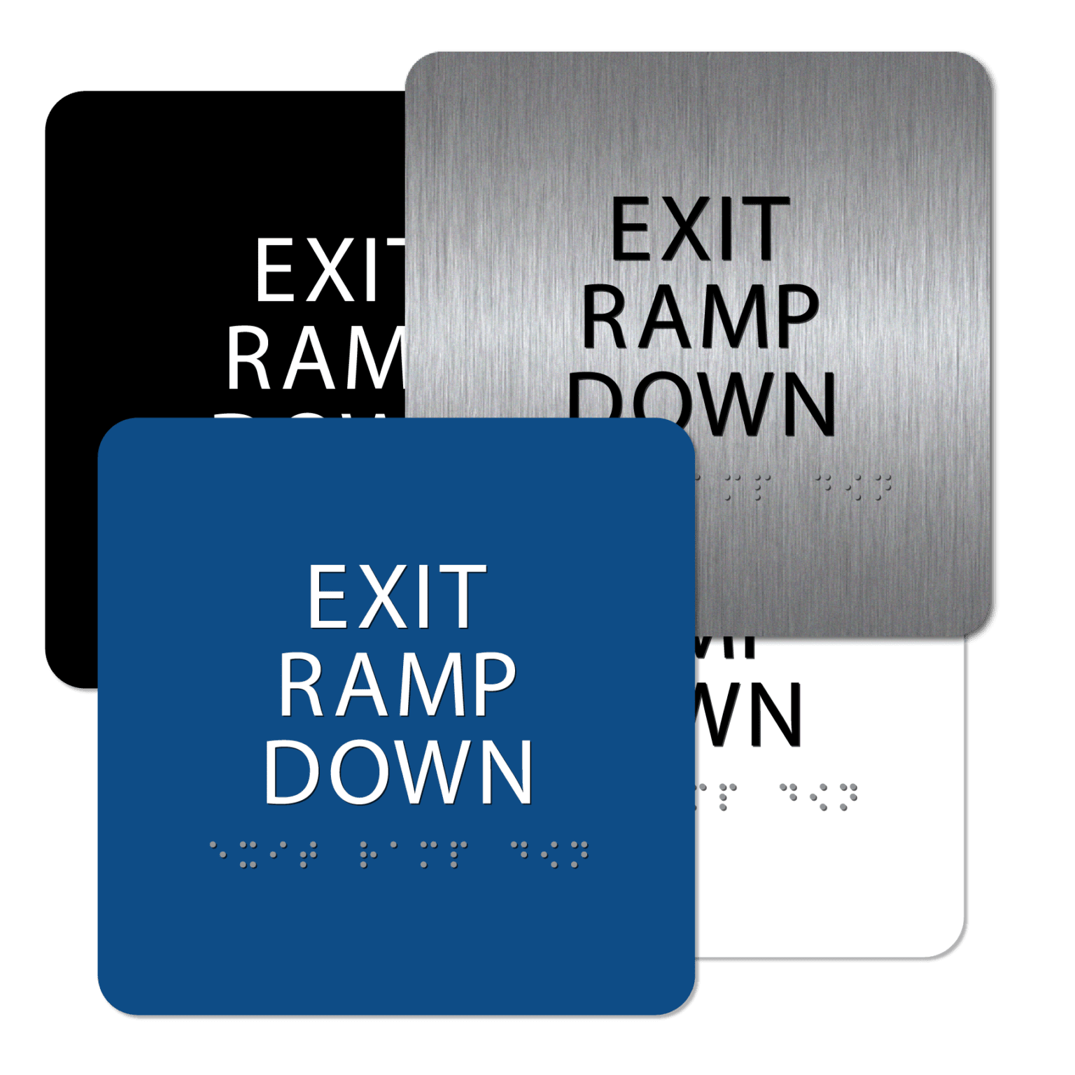 Exit Ramp Down Sign with Braille Alpha Dog ADA Signs