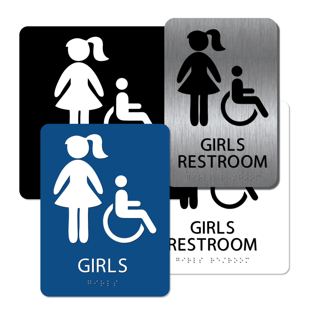 Girl's Handicap Bathroom Signs with ADA Braille Alpha Dog ADA Signs