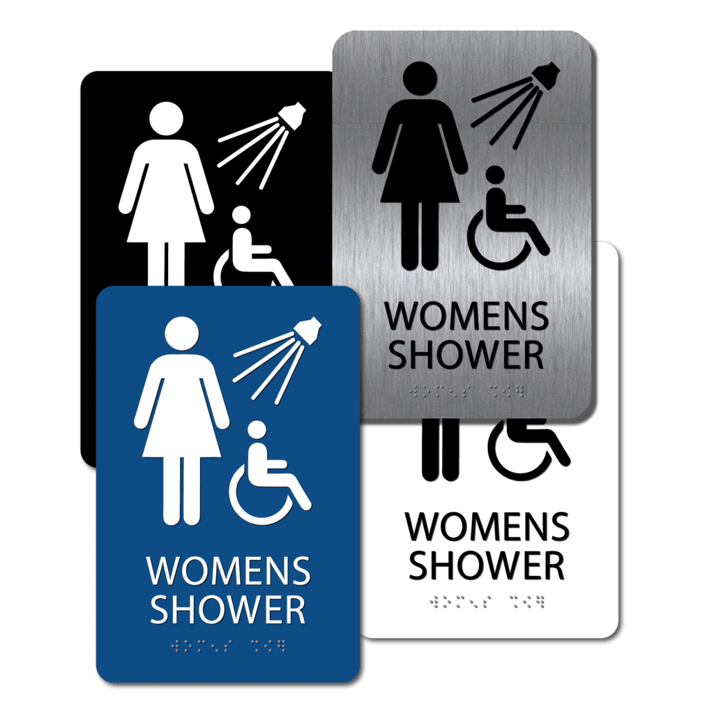 Braille Women's Handicap Shower Signs 9"x 6" Alpha Dog ADA Signs