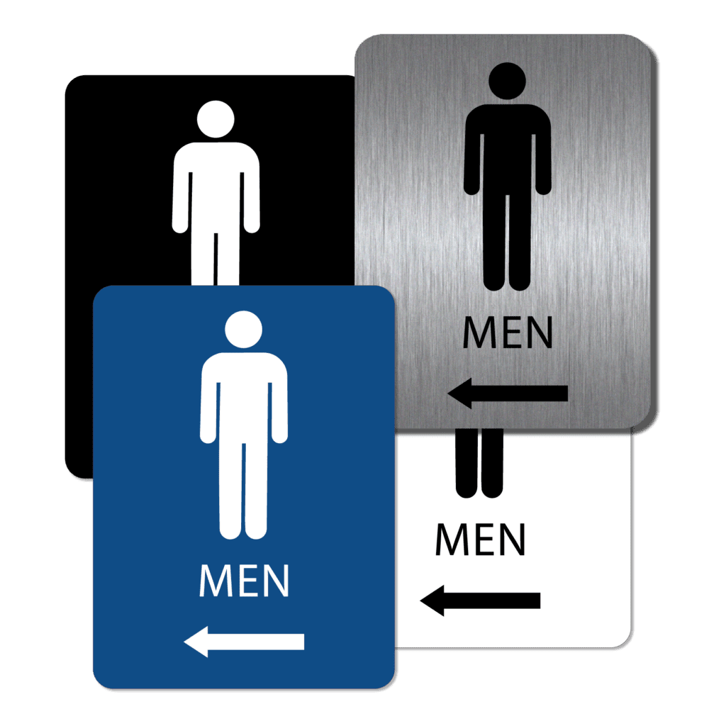 Men’s Bathroom Sign Left Arrow Alpha Dog ADA Signs