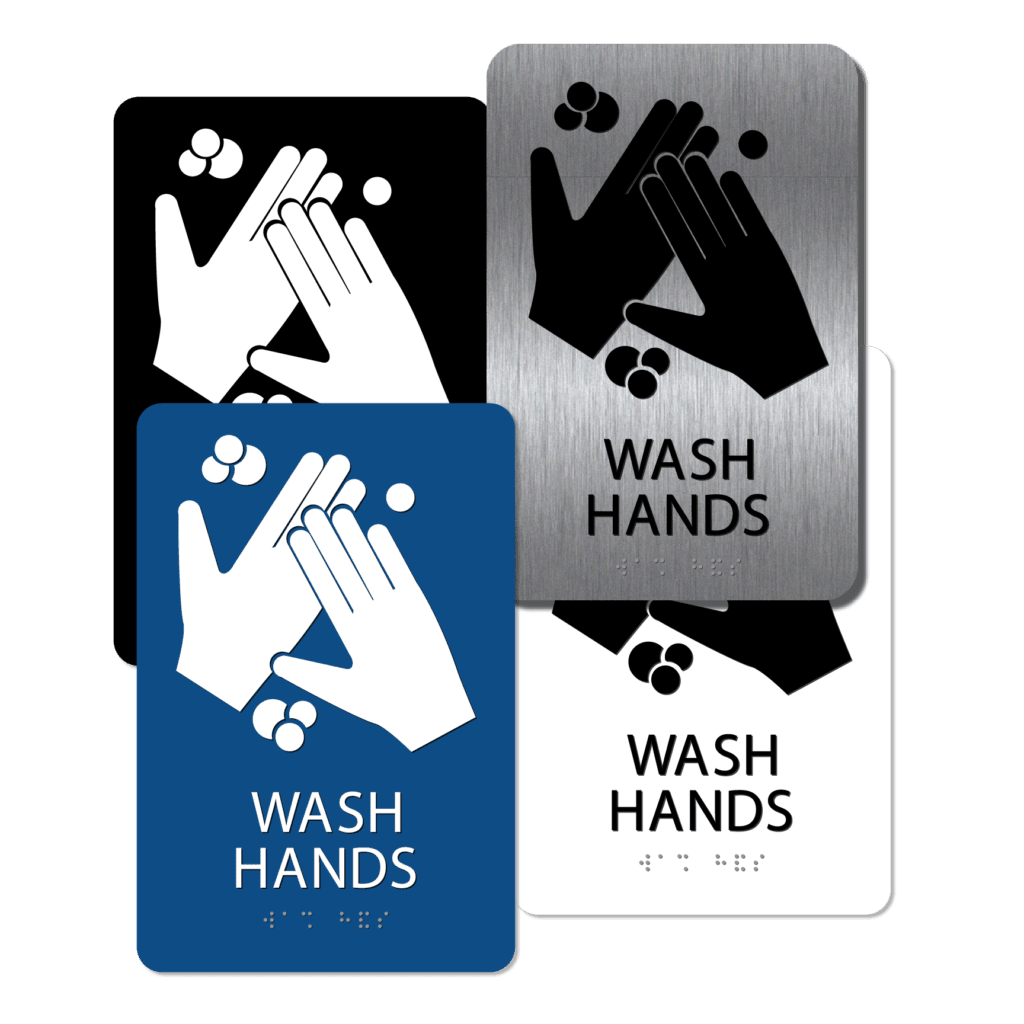 Wash Hands Sign with Braille | Alpha Dog ADA Signs