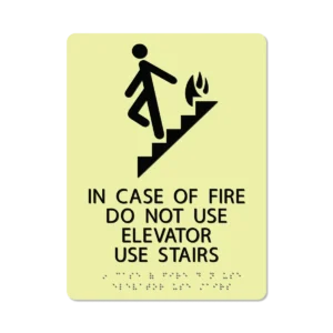 photoluminescent braille in case of fire do not use elevator sign icofd912 lg 01 : alpha dog ada signs
