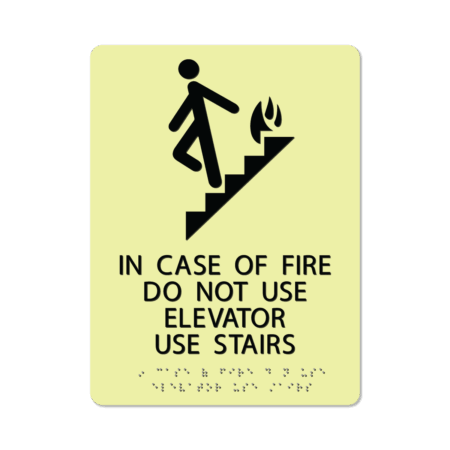 photoluminescent braille in case of fire do not use elevator sign icofd912 lg 01 : alpha dog ada signs