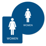 womens bathroom sign bundle blue w bun : alpha dog ada signs