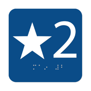 Elevator Floor Number Sign ADA Braille sign — standard, blue, 4″ × 4″