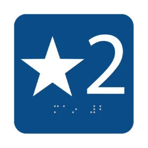 Elevator Floor Number Sign ADA Braille sign — standard, blue, 4″ × 4″