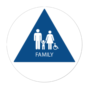 Family Bathroom Door Sign — CA Title 24 geometric symbol, standard, blue, 12″ × 12″