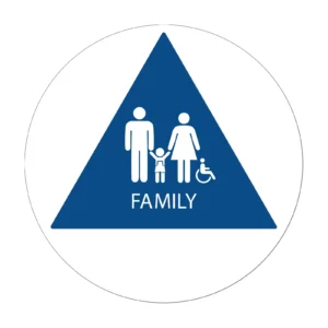 Family Bathroom Door Sign — CA Title 24 geometric symbol, standard, blue, 12″ × 12″