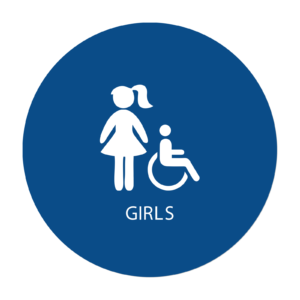 Girls Bathroom Door Sign — CA Title 24 geometric symbol, standard, blue, 12″ × 12″