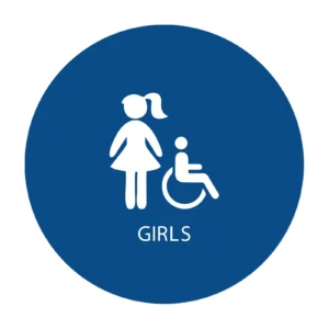 Girls Bathroom Door Sign — CA Title 24 geometric symbol, standard, blue, 12″ × 12″