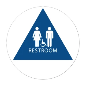 Unisex Bathroom Door Sign — CA Title 24 geometric symbol, standard, blue, 12″ × 12″