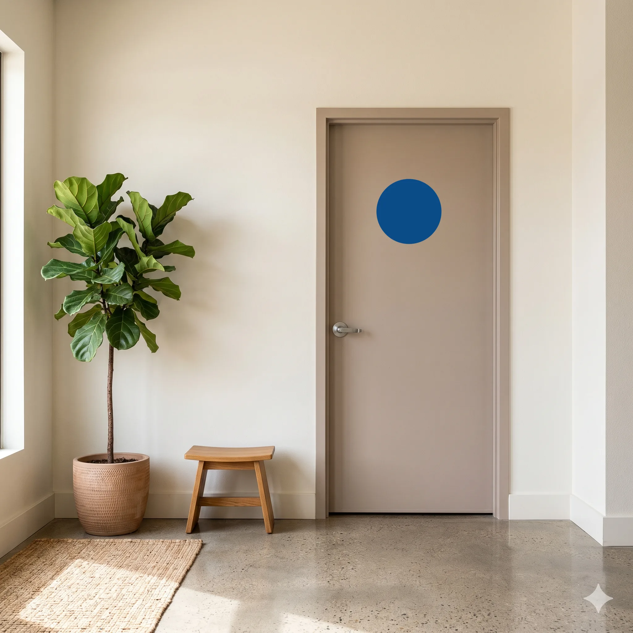 Womens Bathroom Door Sign (Blank) mounted on the restroom door, centered at 60″
