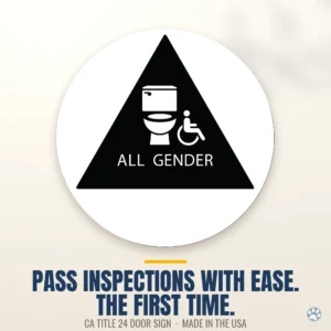All Gender Accessible Bathroom Door Sign — black — product render