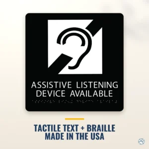 Assistive Listening Device Sign - ADA Braille, 10" x 10" — black — hero