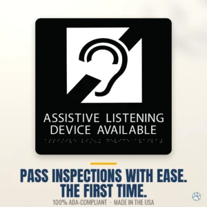 Assistive Listening Device Sign with Braille — black — hero.webp
