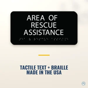 Area of Rescue Assistance Sign - ADA Braille, 8" x 4" — black — hero