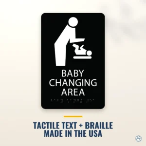 Baby Changing Area Sign - ADA Braille, 6" x 9" — black — hero