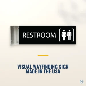 Restroom Corridor Sign - Projecting Hallway Mount, 4" x 12" — black — hero