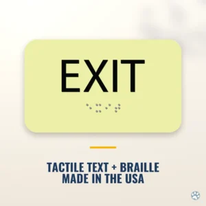 Braille Exit Sign, Photoluminescent, Glow in the Dark - 3" x 5"