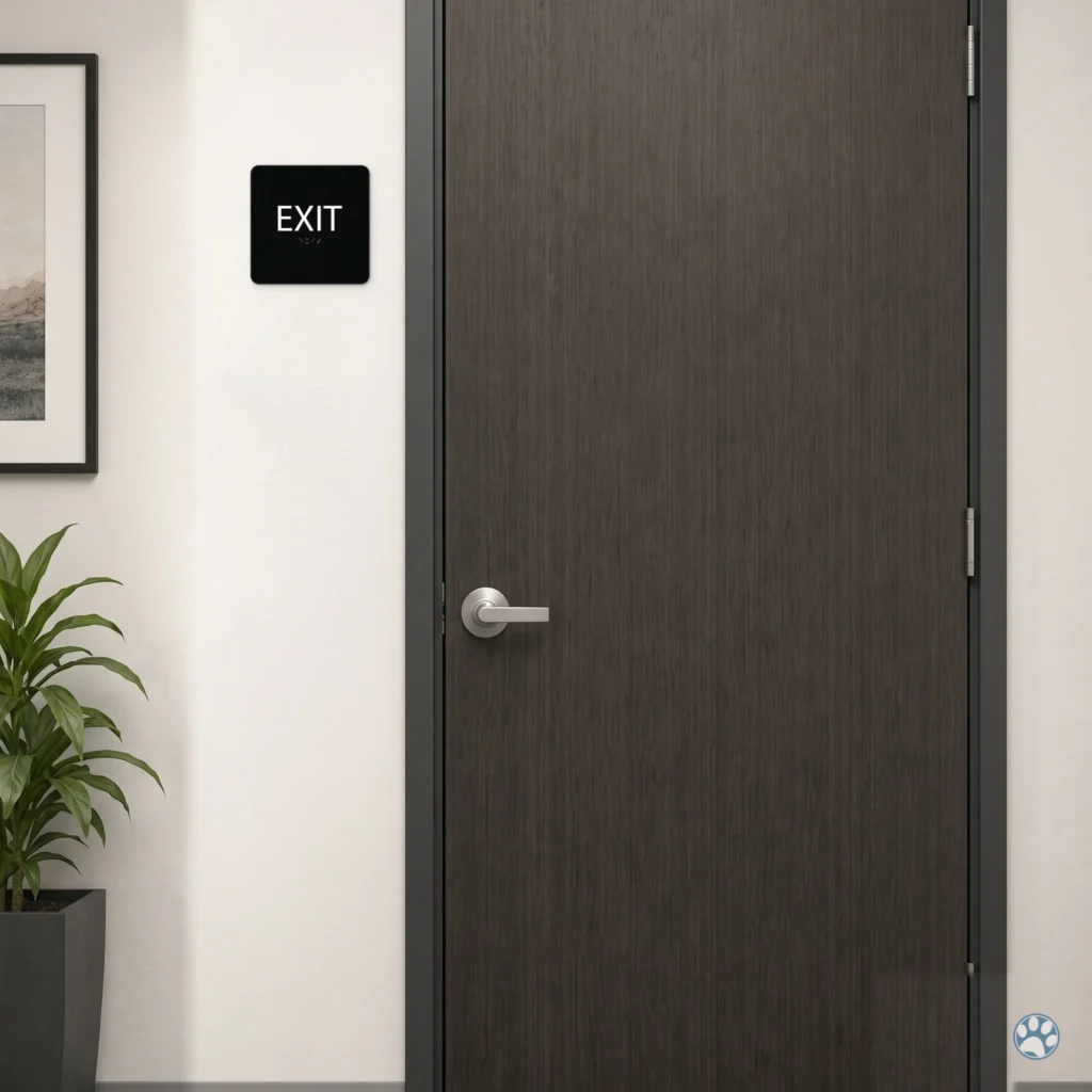 Exit Sign - ADA Braille, 6" x 6" — black — installed