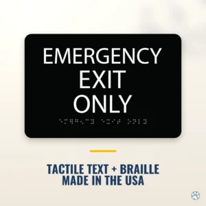 Emergency Exit Only Sign - ADA Braille, 6" x 9" — black — hero