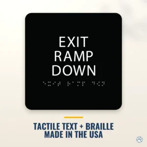 Exit Ramp Down Sign - ADA Braille, 6" x 6" — black — hero