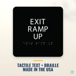 Exit Ramp Up Sign - ADA Braille, 6" x 6" — black — hero