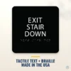 Exit Stair Down Sign - ADA Braille, 6" x 6" — black — hero