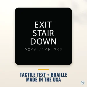 Exit Stair Down Sign - ADA Braille, 6" x 6" — black — hero