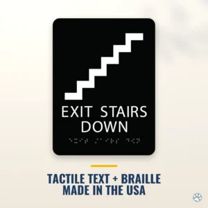 Exit Stairs Down Sign - ADA Braille, 6" x 8" — black — hero