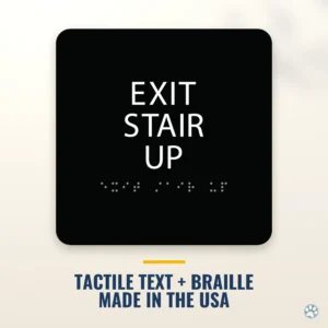 Exit Stair Up Sign - ADA Braille, 6" x 6" — black — hero