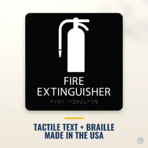 Fire Extinguisher Sign - ADA Braille, 8" x 8" — black — hero