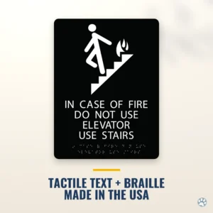 In Case of Fire Do Not Use Elevator Sign - ADA Braille, 9" x 12" — black — hero