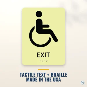Handicap Exit Sign, Photoluminescent, Glow in the Dark with Braille