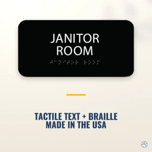Janitor Room Sign - ADA Braille, 8" x 4" — black — hero