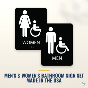 Men's & Women's Bathroom Sign Set — ADA Braille, 8" x 6" — black — hero