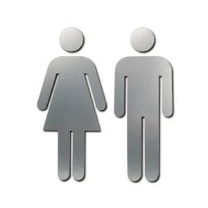Men's & Women's Restroom Door Figurine Set - Brushed Stainless, 7.5" tall