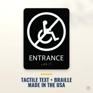 Not Handicap Accessible Entrance Sign - ADA Braille, 6" x 8" — black — hero