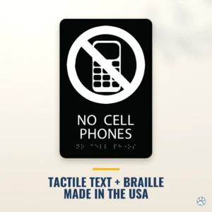No Cell Phones Sign - ADA Braille, 6" x 9" — black — hero