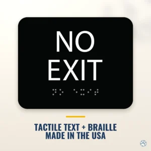No Exit Sign - ADA Braille, 4" x 5" — black — hero