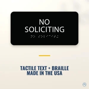 No Soliciting Sign - ADA Braille, 8" x 4" — black — hero