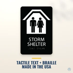 Storm Shelter Sign - ADA Braille, 6" x 9" — black — hero