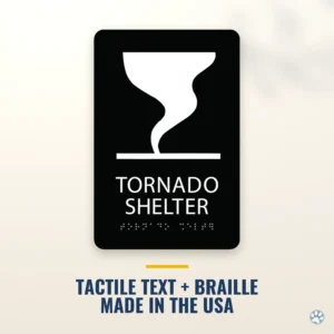 Tornado Shelter Sign - ADA Braille, 6" x 9" — black — hero