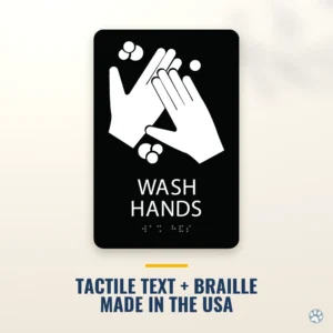 Wash Hands Sign - ADA Braille, 6" x 9" — black — hero